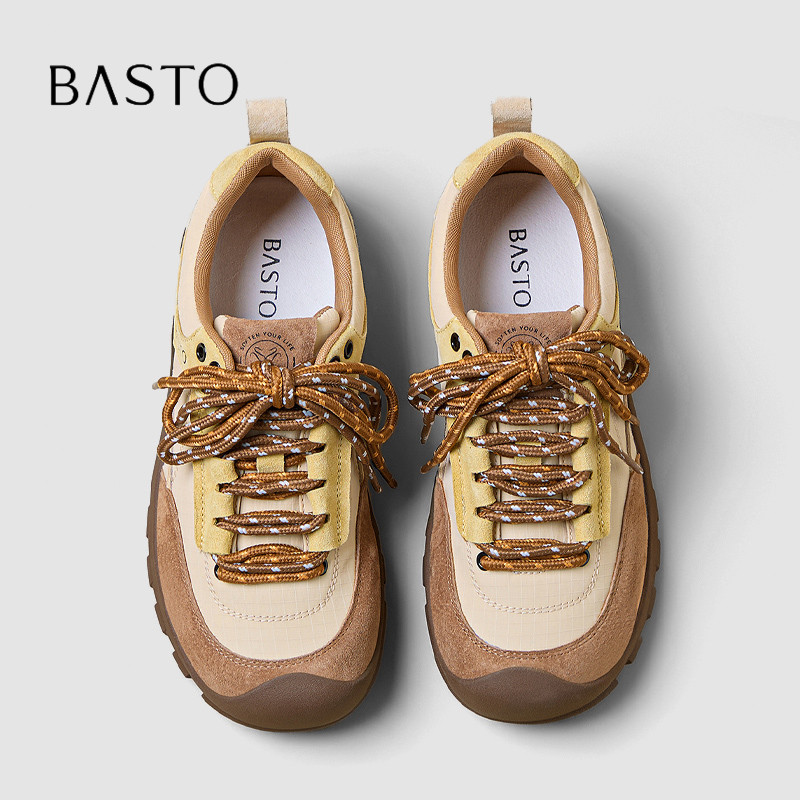 BASTO/百思图2026秋季户外风拼色德训鞋女防滑厚底休闲鞋运动鞋