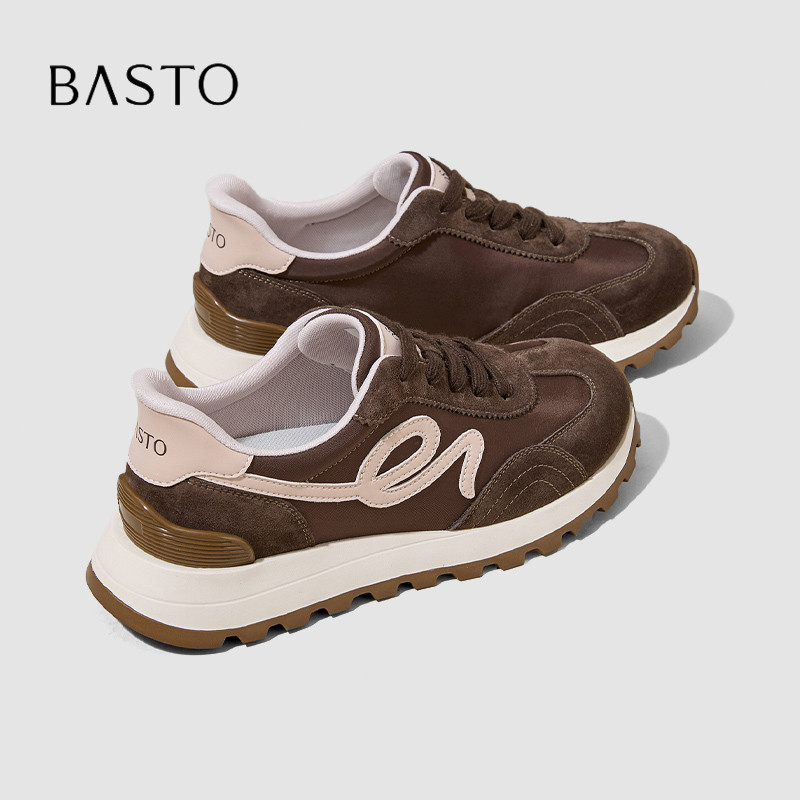 BASTO/百思图美拉德复古阿甘鞋女2026秋季厚底拼色百搭休闲运动鞋