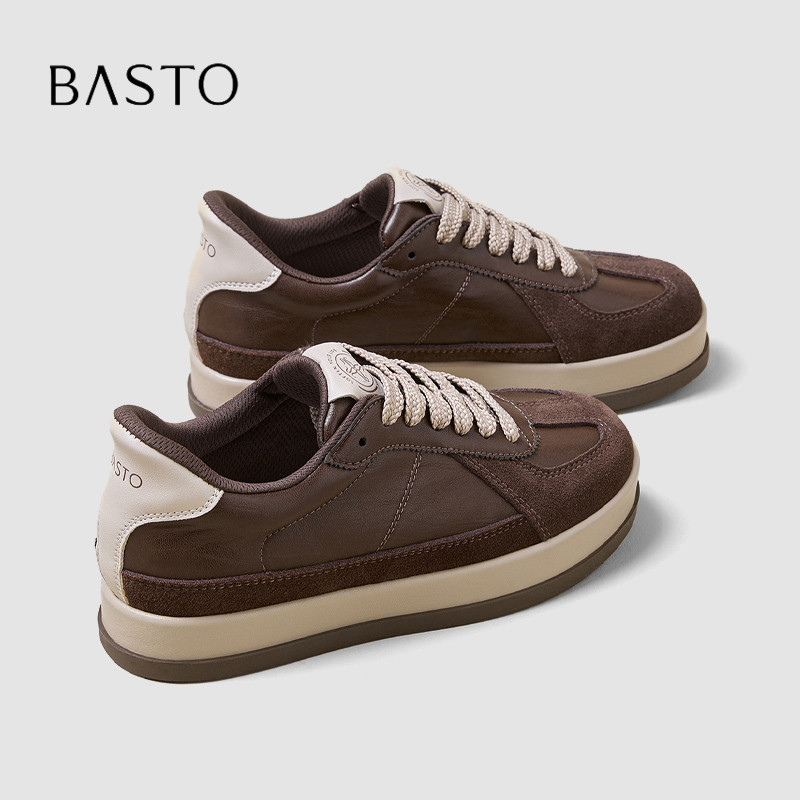 BASTO/百思图2026秋季款美拉德复古阿甘鞋女圆头厚底增高休闲板鞋
