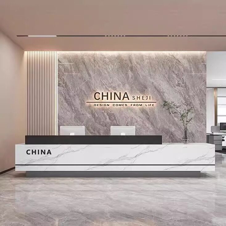 公司酒店前台接待台服务大厅吧台办公室柜台桌商铺收银台一体图片