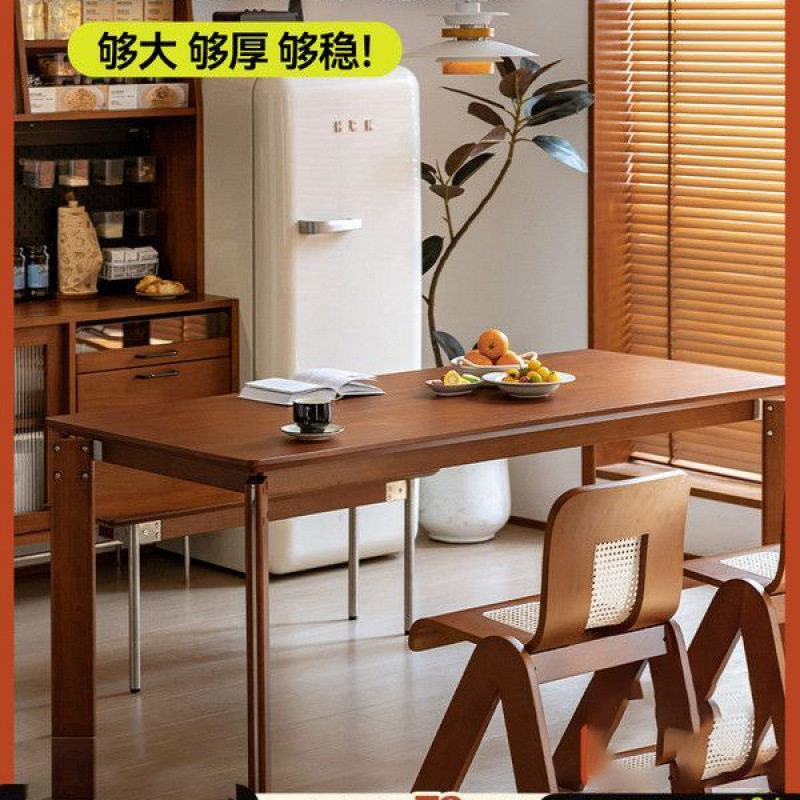 北欧实木加厚餐桌黄杨木家用复古饭桌小户型长桌工作台大板桌