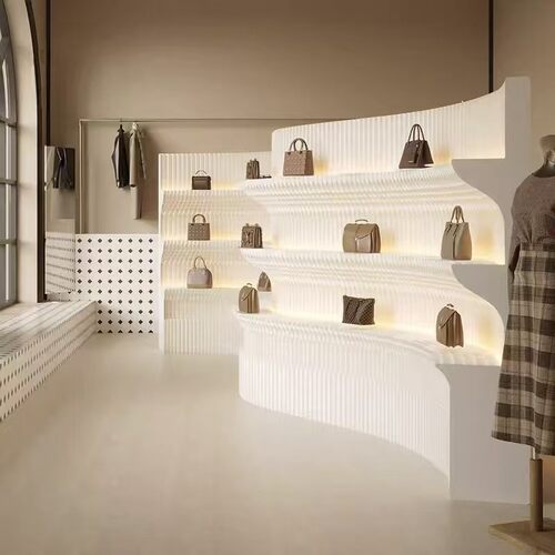 轻枝纸墙多层置物架展厅商品陈列台门店装饰发光艺术隔断墙