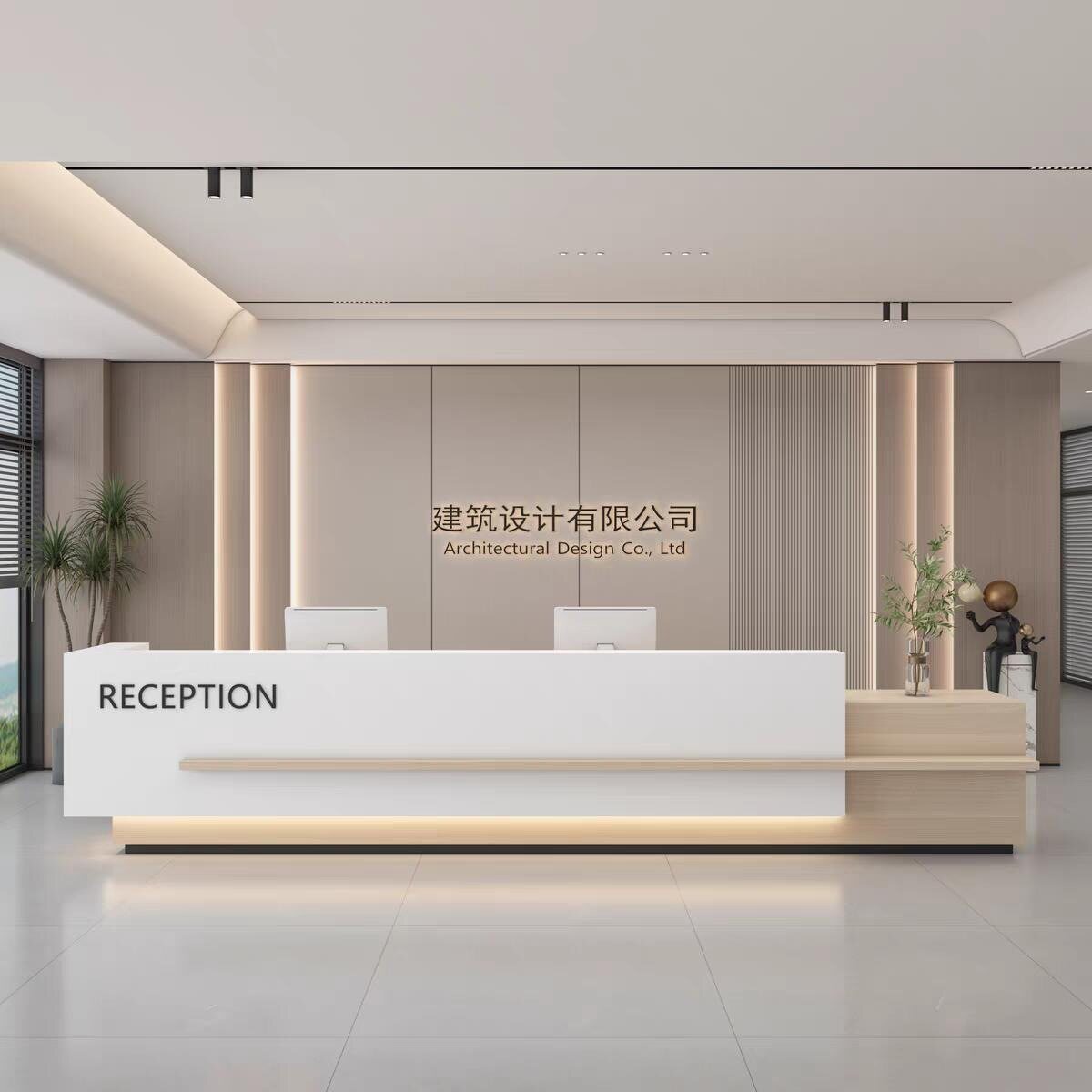 前台接待台公司酒店大堂迎宾台美容院培训机构吧台送装一体多功能图片