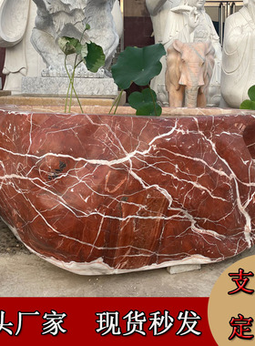 石雕鱼缸花盆大理石水缸门海仿古荷花盆圆缸养花庭院景观装饰摆件