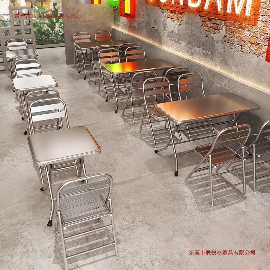 工业风餐饮小吃店不锈钢折叠网红方桌椅烧烤店串串东南亚店桌面图片