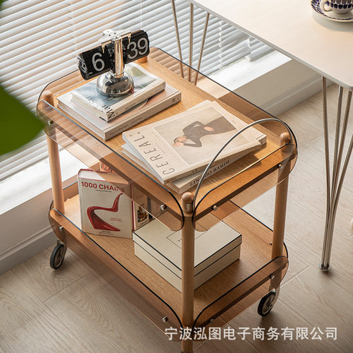 实木小推车可移动家用小户型客厅玻璃餐车茶几沙发边几置物架角几