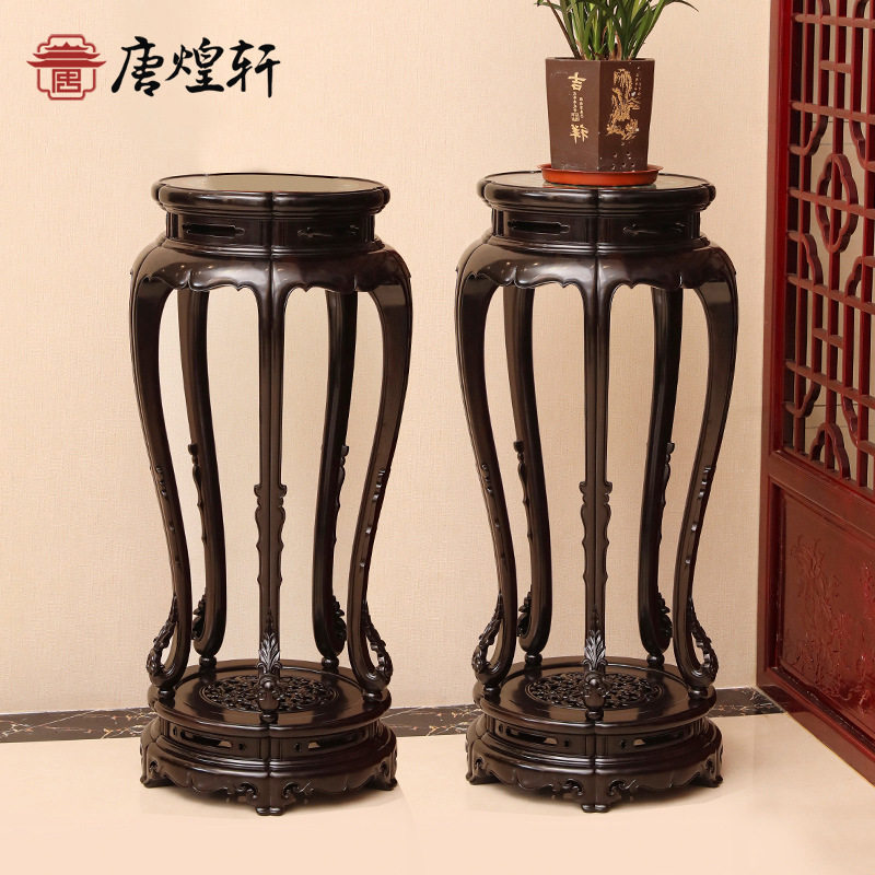 明清家具紫光檀花架红木花几方形盆景架客厅中式落地雕花香几家具图片
