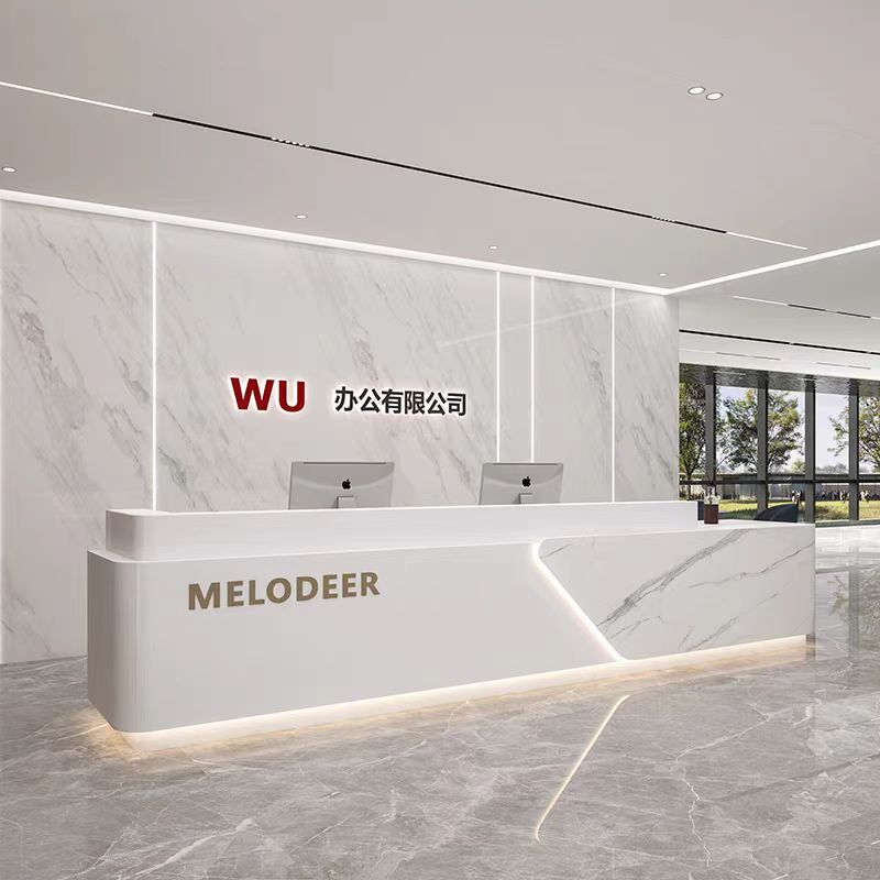 简约现代公司前台烤漆吧台仿大理石酒店会所接待台美容院收银台图片