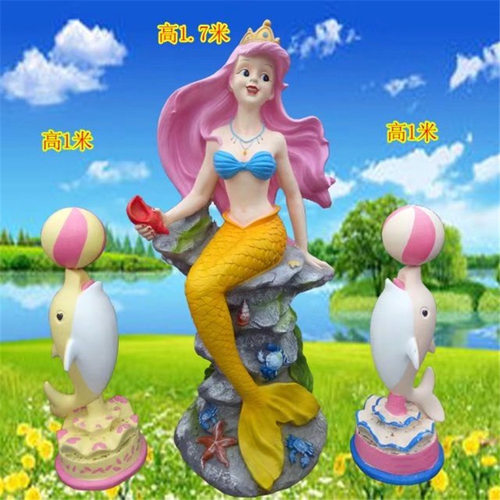 玻璃钢美人鱼雕塑树脂彩绘海洋景观美人鱼海豚工艺品