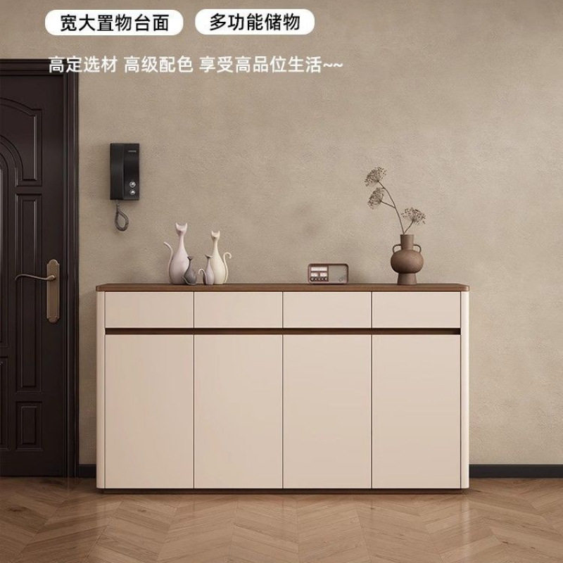 实木鞋柜家用门口新款胡桃色入户门玄关柜室内置物柜轻奢简约鞋柜图片