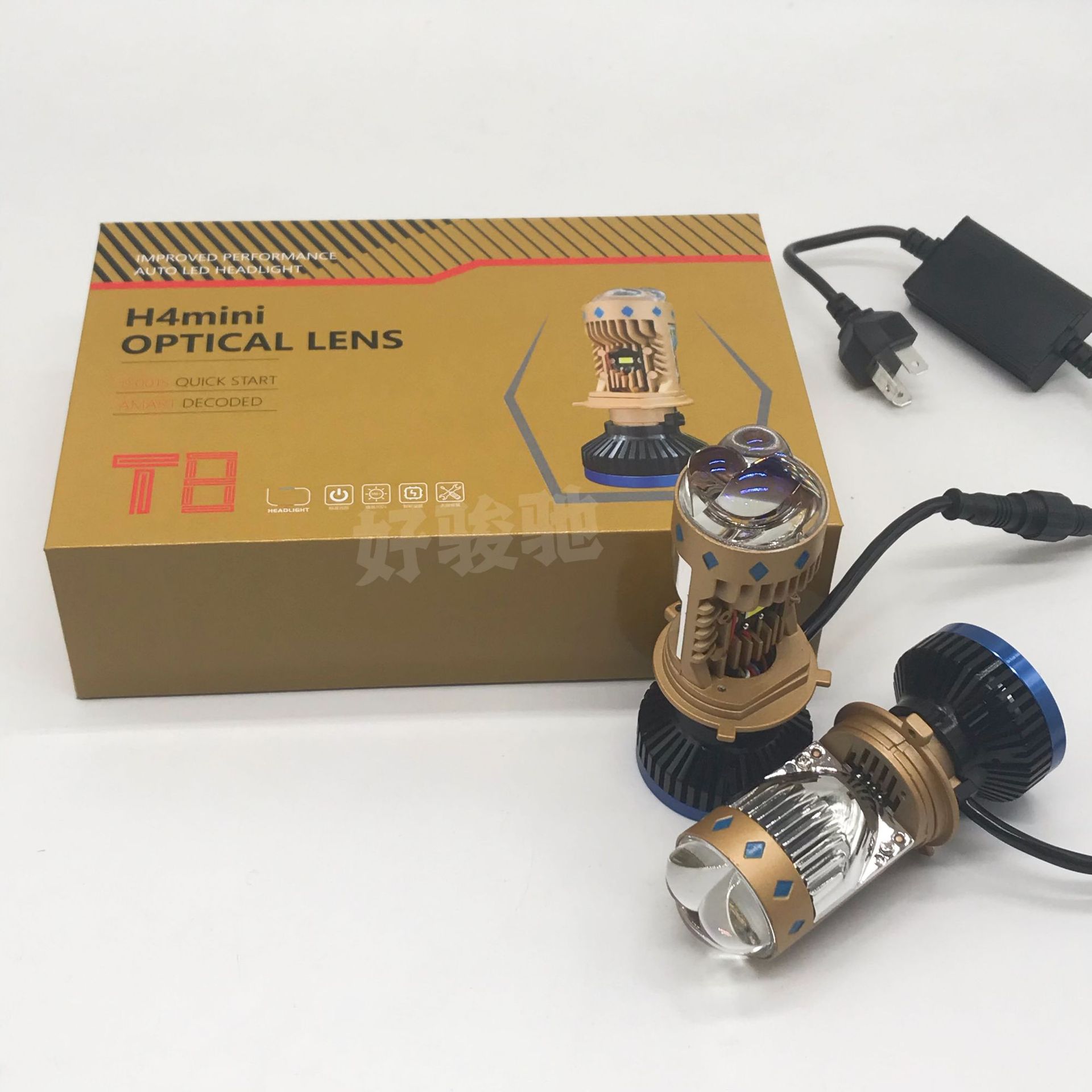 T8H4双光透镜LED大灯h4远近一体汽车摩托车车灯改装工厂直销