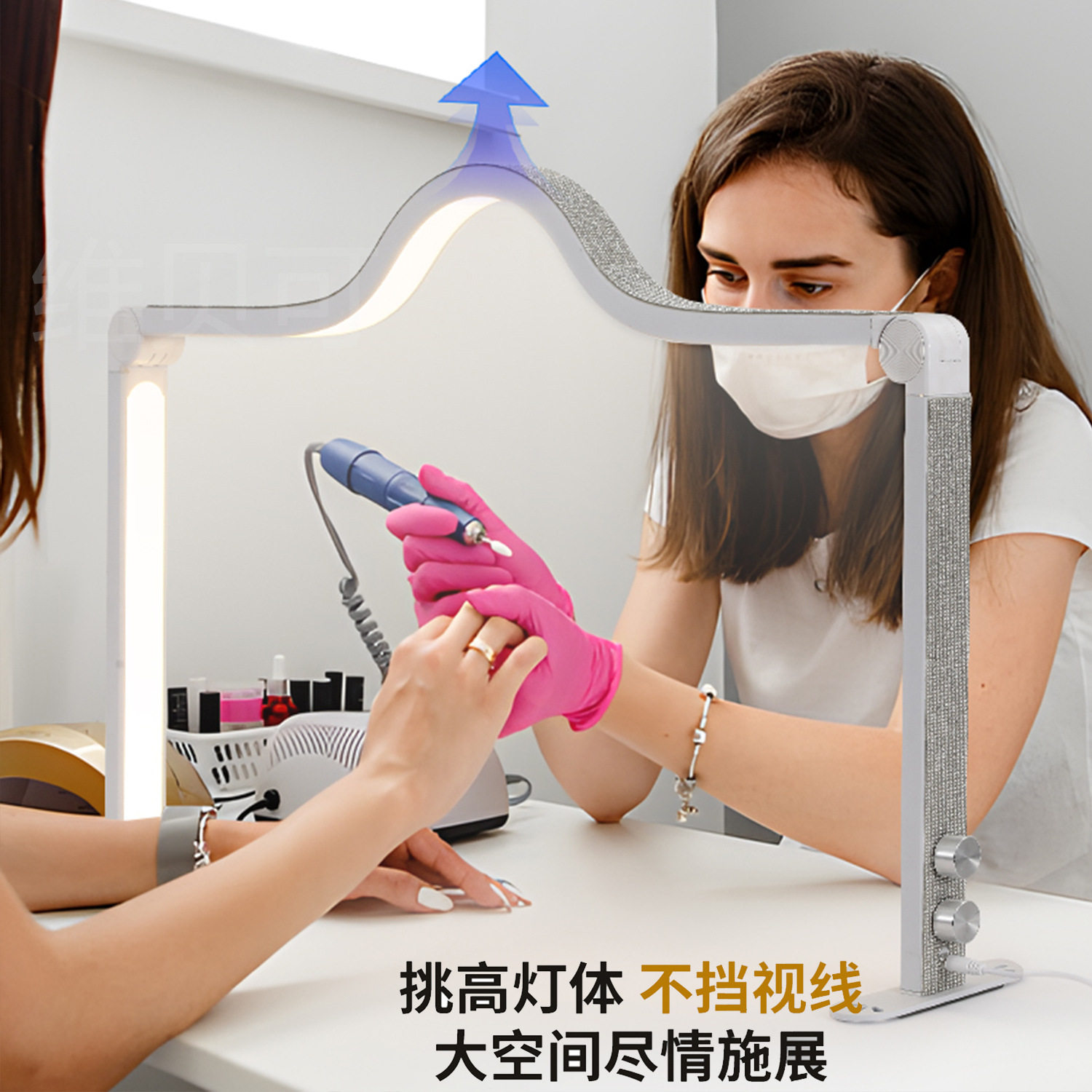 美甲台灯跨境美容院专用带钻纹绣可三折叠台灯桌面美容美甲照明灯图片