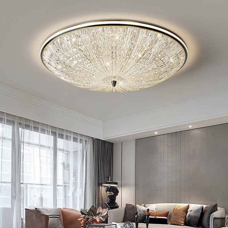 轻奢水晶吸顶灯主卧室房间灯圆形大尺寸阳台客厅书房灯具2025新款图片
