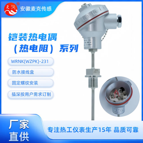 铠装热电偶K型 铠装铂电阻 PT100 WRNK-231 WZPK-231固定螺纹式 K