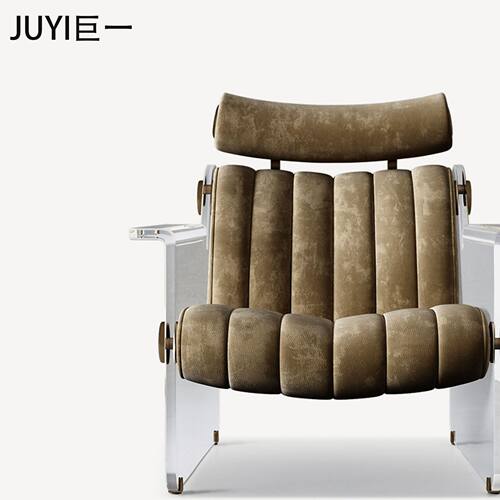 JUYI轻奢真皮单人沙发设计师款亚克力休闲椅别墅客厅家用休闲椅