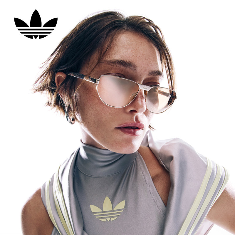 adidas阿迪达斯三叶草百搭金属墨镜男OR0143时尚猫眼驾驶太阳镜女