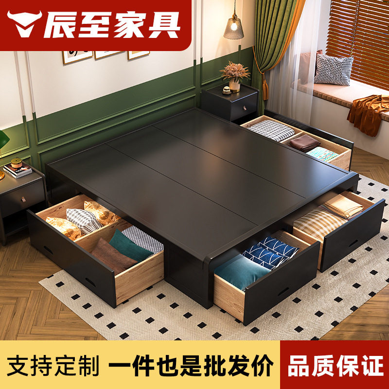 无床头榻榻米床黑色硬板床矮床落地床身无靠背床体床架实木床箱图片