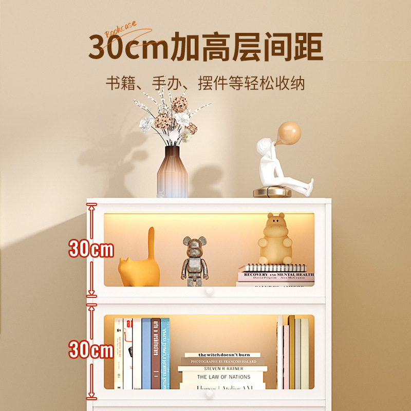 炎恩家用钢制书柜带门玻璃展示柜儿童防尘书架铁艺置物架铁皮柜子图片