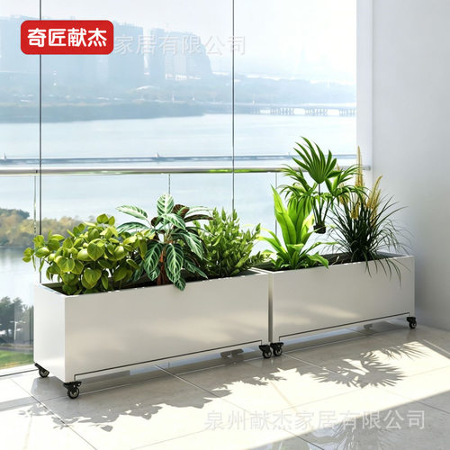 户外长方形花箱铁艺镀锌板种植箱室外摆隔断围栏广场庭院白色花槽