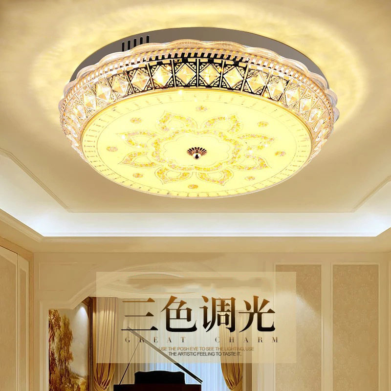 欧式水晶吸顶灯led客厅灯卧室灯饰金色三色变光书房灯具跨境热销