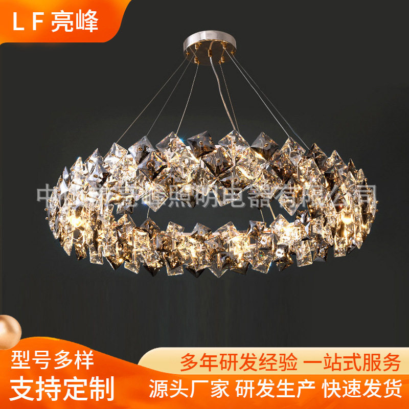 家用水晶灯别墅大气方块复式现代轻奢北欧简约客厅用led水晶吊灯