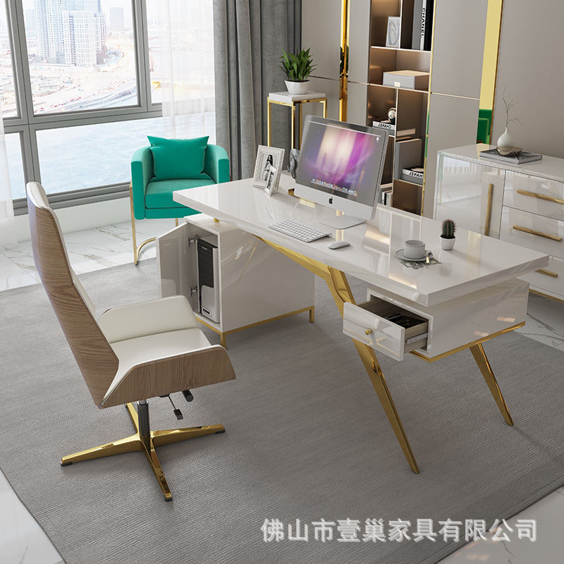 轻奢烤漆办公桌 北欧后简约家用创意书桌 美容院接待台书桌椅组合图片