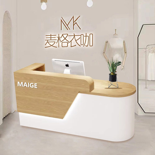 轻奢服装店收银台店铺小型原木吧台桌医院诊所中岛台前台接待台