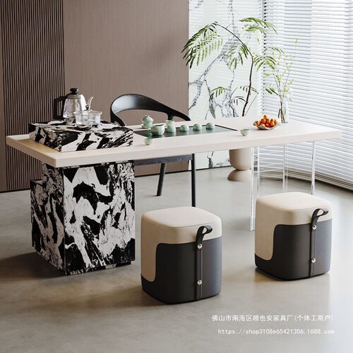 GYA轻奢高级感创意阳台白色茶台一体极简实木岛台茶桌椅组合现代
