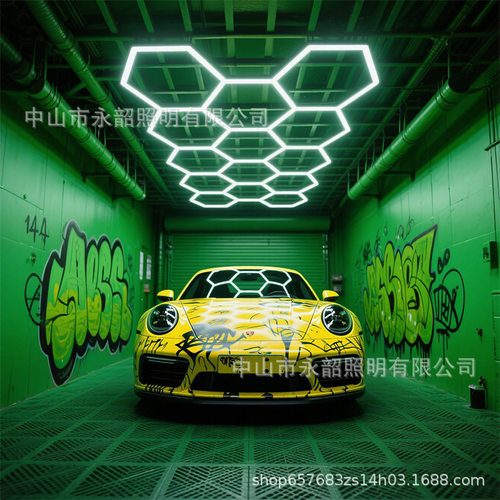 LED汽修专用六角工位灯防水蜂窝拼接灯2025车库洗车房高亮照明