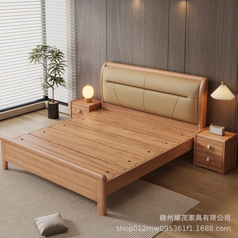 胡桃木全实木床榫卯结构主卧1米8大床家用简约现代双人床原木家具图片