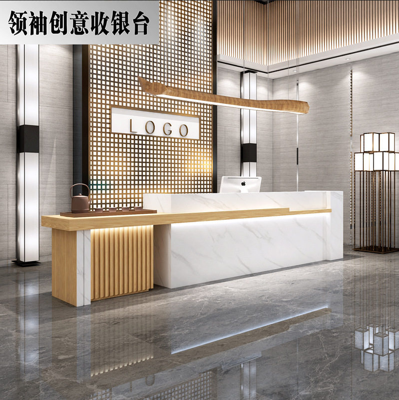 仿大理石纹公司前台接待台烤漆足浴店茶楼店售楼部美发收银台吧台图片