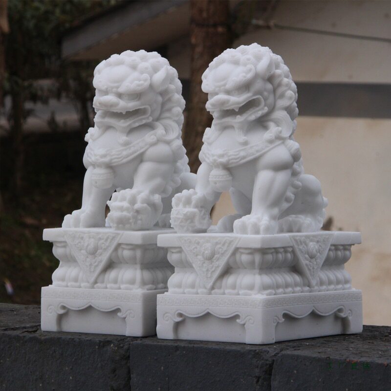 石狮子摆件一对石雕摆件仿汉白玉庭院看门家用门口装饰工艺品摆设图片