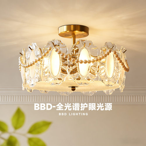 法式卧室灯水晶吸顶灯复古创意珍珠温馨浪漫主卧室房间灯2025新款