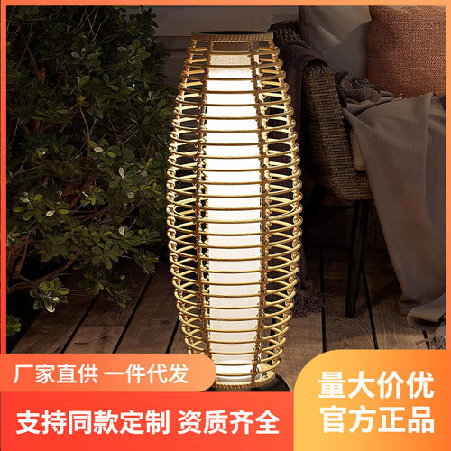 太阳能庭院灯藤编镂空落地氛围灯 仿真藤编藤灯笼摆件庭院草坪灯