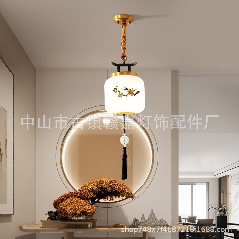 新中式客厅吊灯全铜实木高端餐厅吸顶灯宋氏美学走廊过道2026新款图片