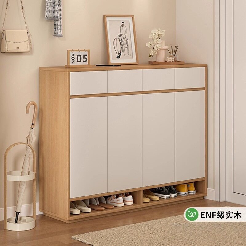 鞋柜家用门口收纳柜一体靠墙2025新款入户门玄关门外走廊实木鞋架图片