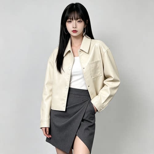 凯撒海宁真皮短款皮衣女装港风