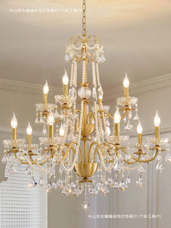 法式全铜客厅水晶吊灯轻奢别墅餐厅灯2025新款复式楼大厅灯具图片