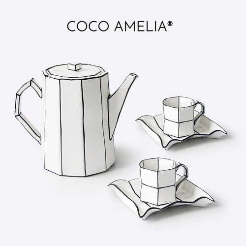 COCO AMELIA几何线条陶瓷水具茶壶套装送礼家用办公室下午茶杯具