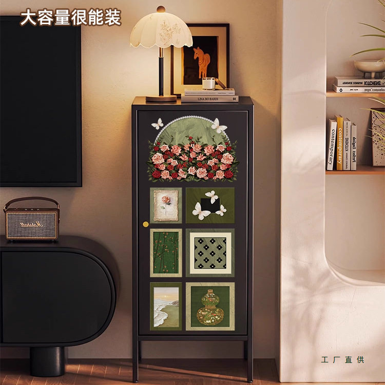 中古风斗柜客厅靠墙窄柜子铁皮置物柜角柜复古沙发边柜卧室收纳柜图片