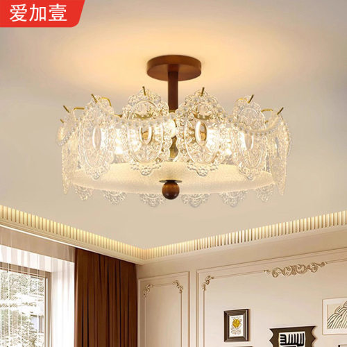 中古风灯具卧室灯玻璃珍珠复古美式轻奢水晶灯2026新款法式吸顶灯
