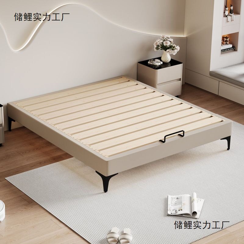 现代实木榻榻米床头床架骨架简约静音木床小户型齐边尺寸松木图片