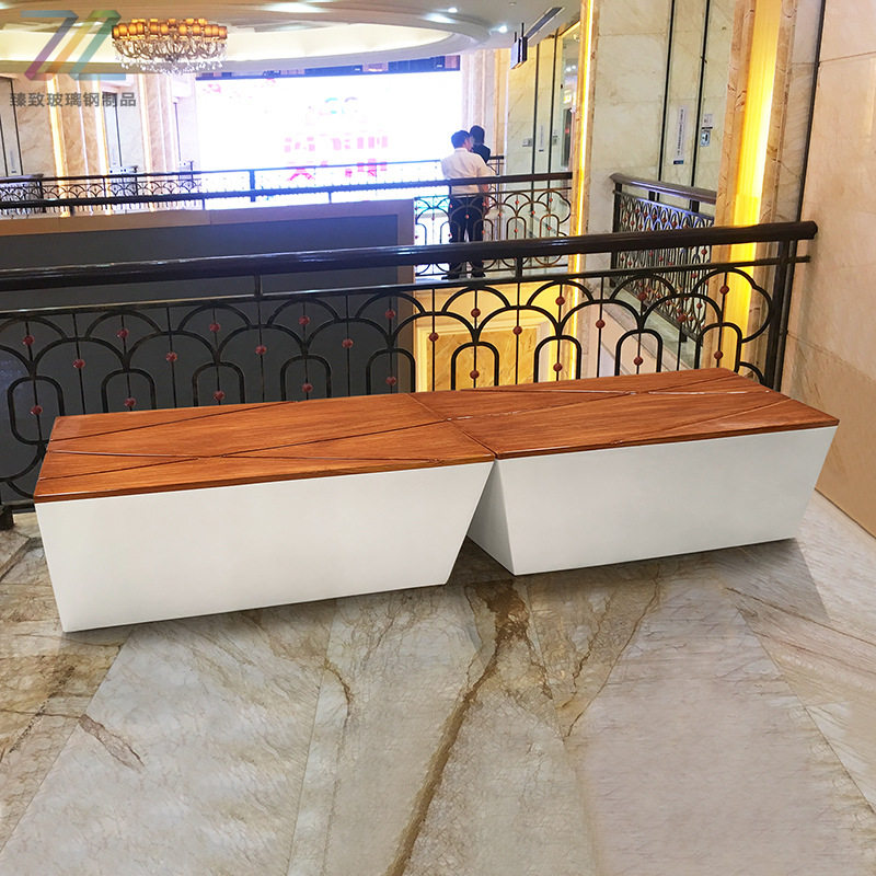 玻璃钢休闲座凳户外广场商业美陈步行街园林景区现代简约仿木纹坐图片