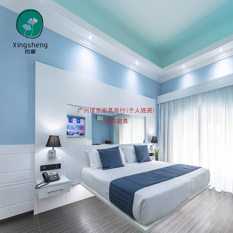 经济快捷酒店客房全套家具板式床衣柜床头柜板式家具全屋简约图片