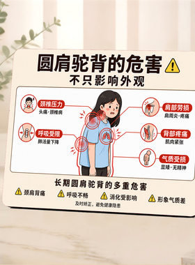 圆肩驼背危害提示牌体态矫正馆办公室创意装饰桌面摆件