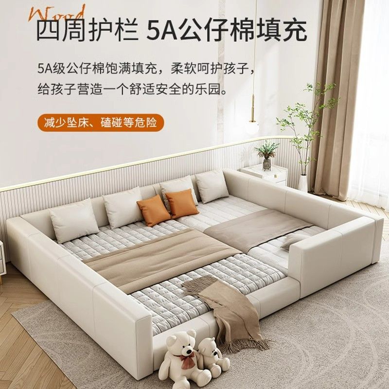 中式实木框架榻榻米床二胎家庭四口亲子床主卧落地简约双人床超大图片