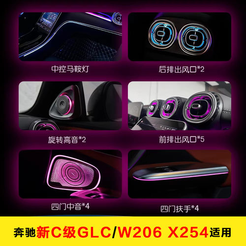 适用于奔驰22-25款新款GLC/X254氛围灯发光出风口靠背灯4D旋转