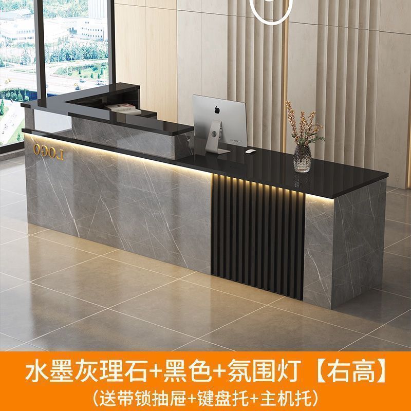 接待轻奢吧台收银台亮光店铺柜台简约现代公司服装店美容院前台图片
