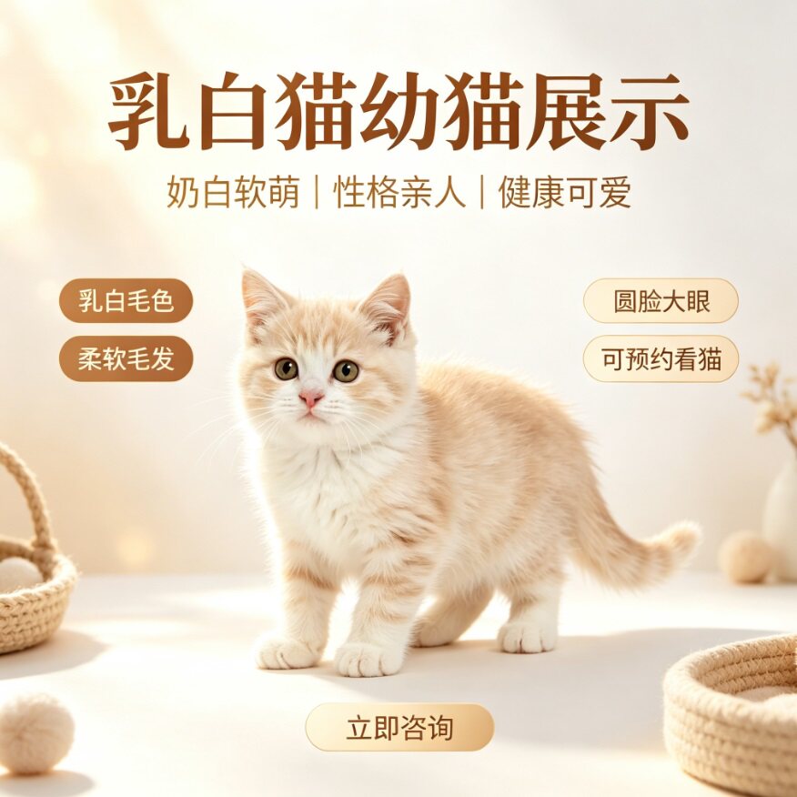 纯种乳白拿破仑矮脚长毛幼猫