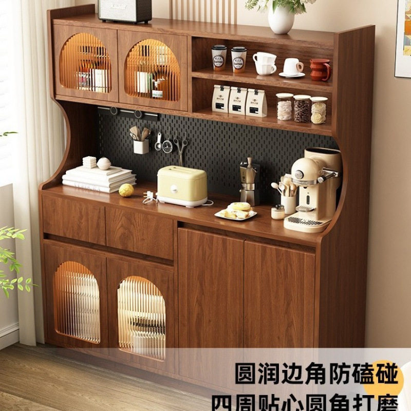 新款餐边柜靠墙一体储物柜客厅酒柜中古风茶水柜子实木咖啡柜图片
